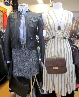 Michael Kors black leather jacket, Alexander McQueen shirt, Ann Taylor Loft tweed mini + Mayle dress, vintage leather purse