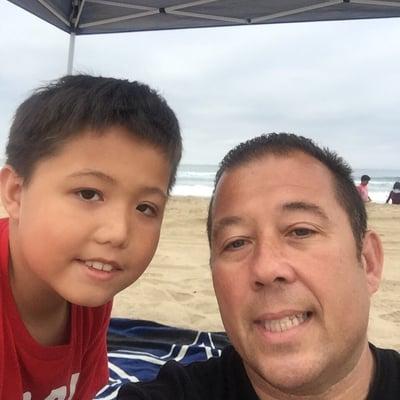 Me and my son Nick at HB on July 4 2016 no beach hut