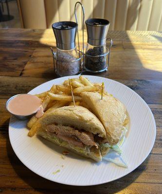 Salmon Ciabatta Sandwich with Fries