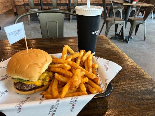 Burger and fries cooked to perfection!  Friendly service and clean!!