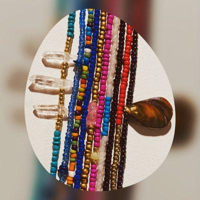 Tie on waist beads for all sizes. Up to 60 inches available.