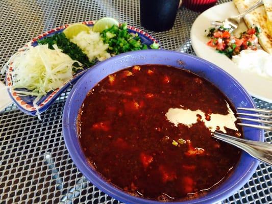 Pork Posole and the fixings, Hubby said almost as good as mine and that's saying sumthin!