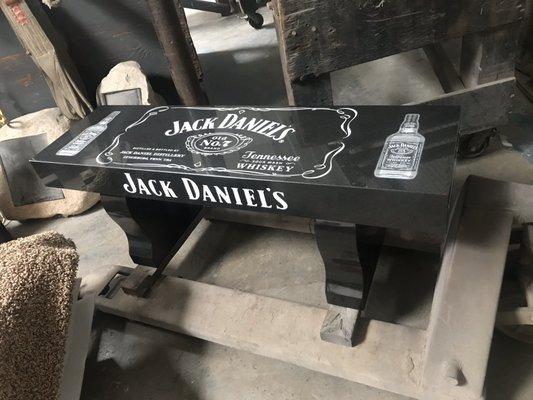 Bench, for the engraving, Jack Daniels, Tennessee whiskey, photo engraving, sandblasting, memorials, monuments,