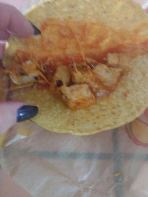 As for a soft crispy chicken taco and I get this with a teaspoon of gross Chicken in it charging me $2.79 + tax