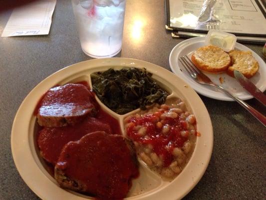 Meat loaf, northern beans, turnip greens & cornbread