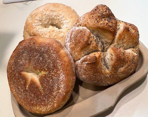 Salt bagel with Kaiser roll friend at home! Delicious!!