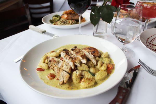 Our pesto chicken gnocchi dish is crafted with house made pesto and fluffy gnocchi