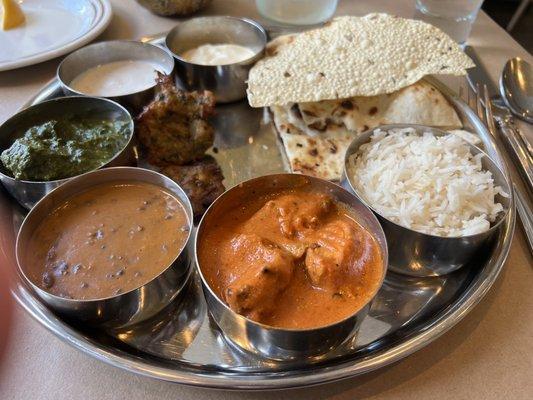 Chicken Tikka Masala lunch platter. This is a sampler if you want to try Indian cuisine as a novice or want a light bite.