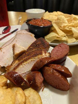 3 meat  platter Smoked Turkey, Smoked Chicken, Smoked Links