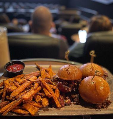 Brisket Sliders + Sweet Potato Fries~ Some of the best sliders I've had! Sweet potato fries are my go-to, delicious pairing that's worth $$!