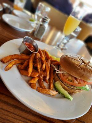 Turkey Burger w/Sweet Potato Fries and bottomless Mimosa