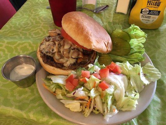 Mushroom Burger with Salad and Blue Cheese Dressing