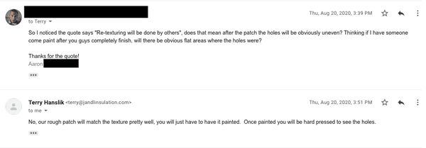 Original email asking about "rough patches" in quote