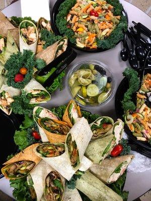 Delicious veggie wraps and amazing Jewish pickles. Nicely presented catered platters!