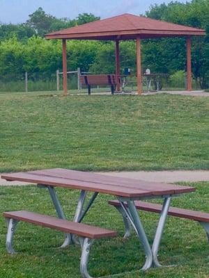 The large dog area also has seating, and shade.