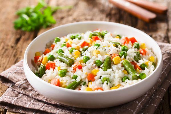 Mixed Veggie Rice Steamed Hot And Fresh.