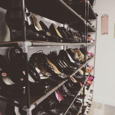 Our wall of shoes in the changing room