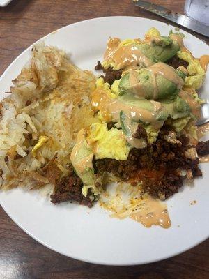 Mexican Benedict with hash browns