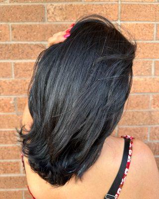 Dark medium length haircut