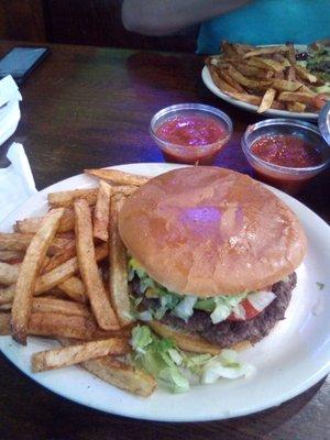 Cheeseburger, and handcut fries.