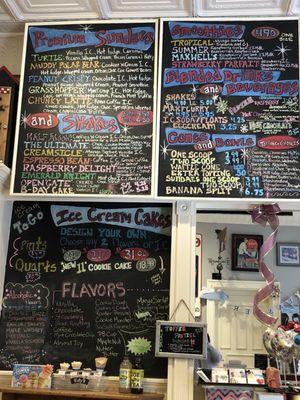 Icecream and shake flavors/menu