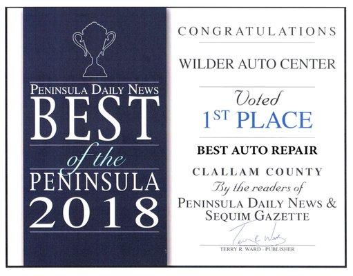 We are proud to have been voted the Peninsula's Best Auto Repair year after year by Peninsula Daily News readers