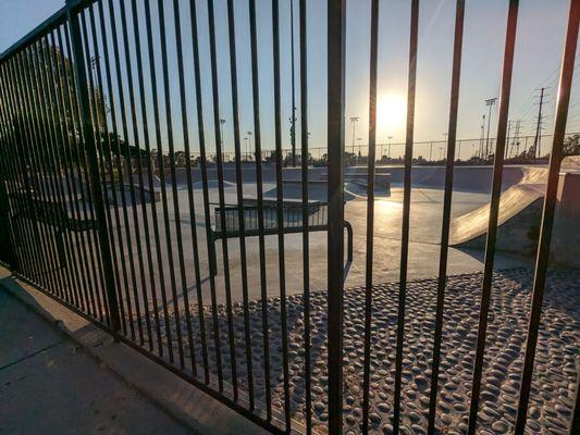 View of the skate park from outside the gate