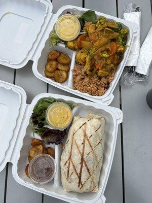 Jerk Chicken Burrito & Curry Chicken Plate