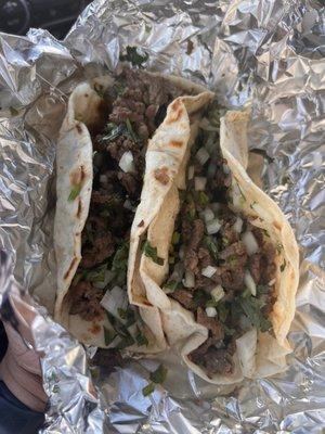 Close up. Fajita tacos on flour tortillas