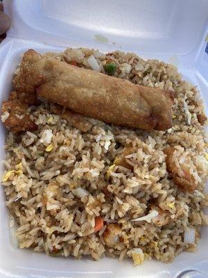 Shrimp fried rice with egg roll