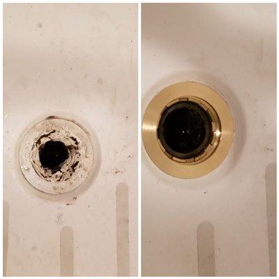 This is a shower drain that was repaired incorrectly. We replaced the top portion of the drain.