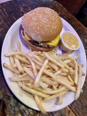 Barney Burger with a side of fries.