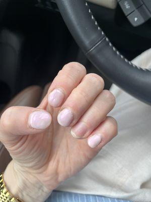 Poorly done gel manicure from Mimosa Nails and Spa.