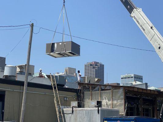 We recently installed a 15-ton rooftop package unit for a commercial client in the Rivermarket.