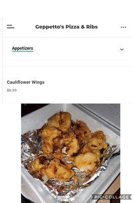 Their version of cauliflower wings, but actually just breaded cauliflower