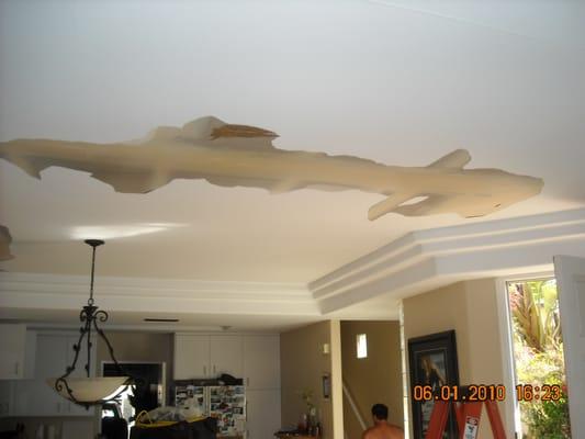 Ceiling water damage before remediation from a burst pipe overflow, San Diego water damage.