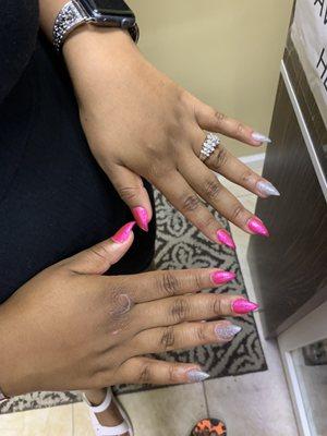 Full set with gel. Stiletto medium length.