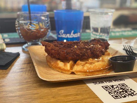 Chicken and waffles with sunbar bloody