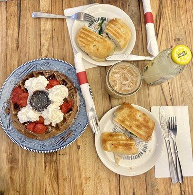 Cheesy Focaccia Chocolate Chocolate Chip Waffle Coffee