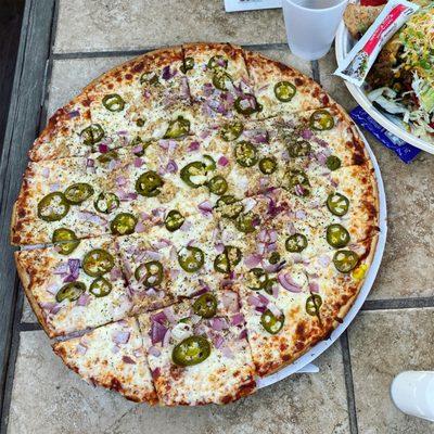 I call this the Breath Freshener.  Garlic, Jalapeño & Red Onion Pizza.  Really solid pizza, despite my obscene toppings combo.