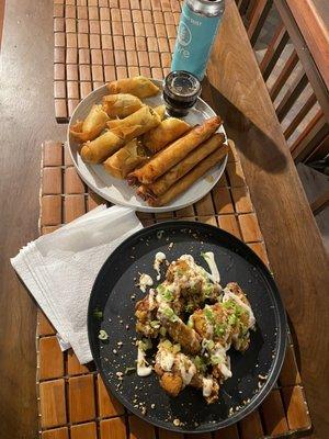 Lemon pepper wings, tradition lumpia, and vegan curry lumpia