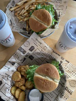 Craft Your Own Impossible Burger with Fried Pickles and Cajun Burger with fries