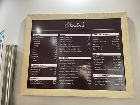 Menu as of July 2021