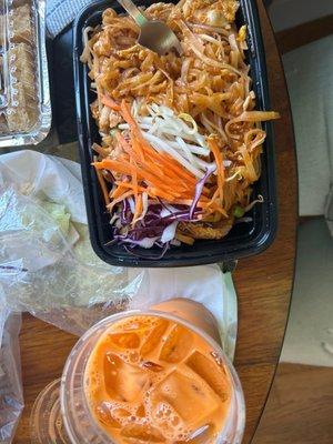 Chicken Pad Thai with Thai tea