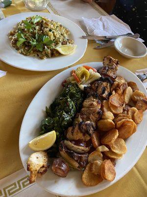 Top- Bacalhau a Braz. Bottom- Mixed meat kebab with collard greens and potatoes. Both soooo delicious!