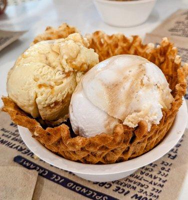 Close up: Brandied Banana Brulee and Cold Brew with Coconut Cream