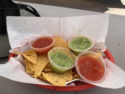 Chips and salsas free with our order.