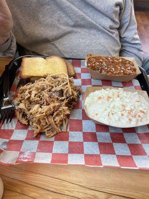 Pulled Pork Dinner with beans and coleslaw