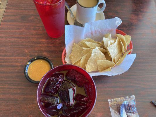 Complimentary chips and warm salsa