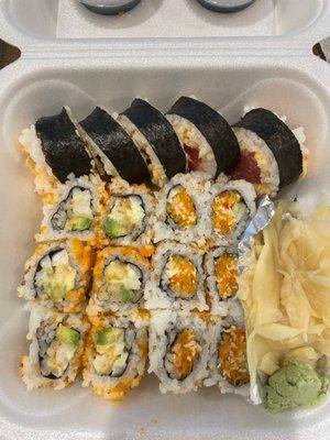 Spicy tuna roll, shrimp tempura roll and Lake Michigan roll